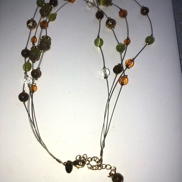 Lia Sophia Green Amber Beaded Gold Tone Necklace - Picture 2 of 2